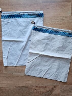 Set of 2 Tory Burch Cotton Drawstring Dust Bags with Blue Trim